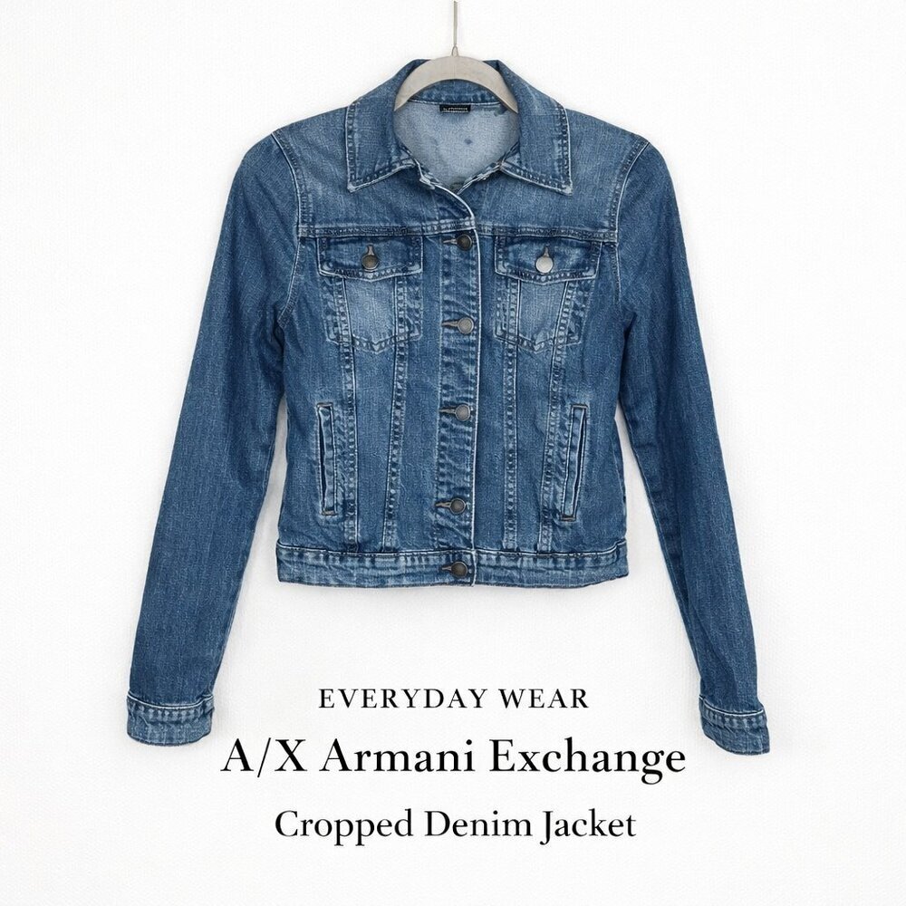 A/X Armani Exchange Cropped Denim Jacket Indigo XS Fitted Stretch